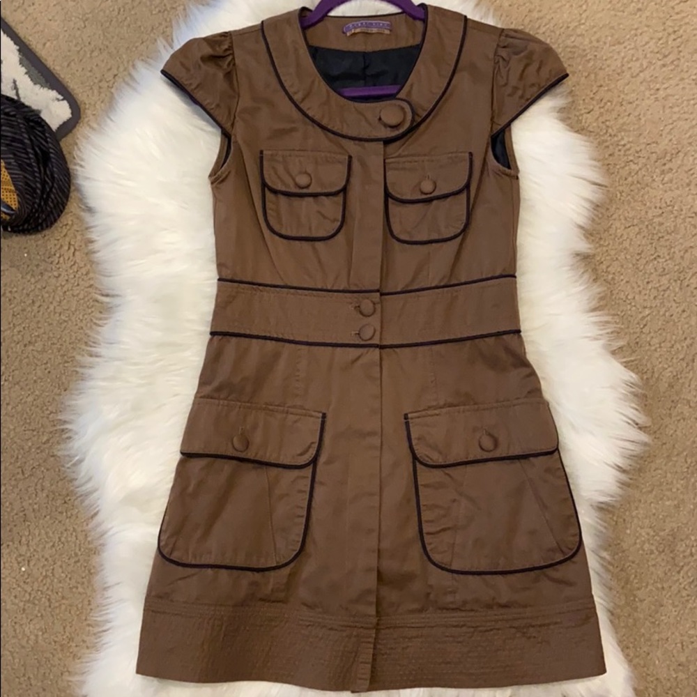 Sugar Lips Brown Dress with Buttons Pocket accent